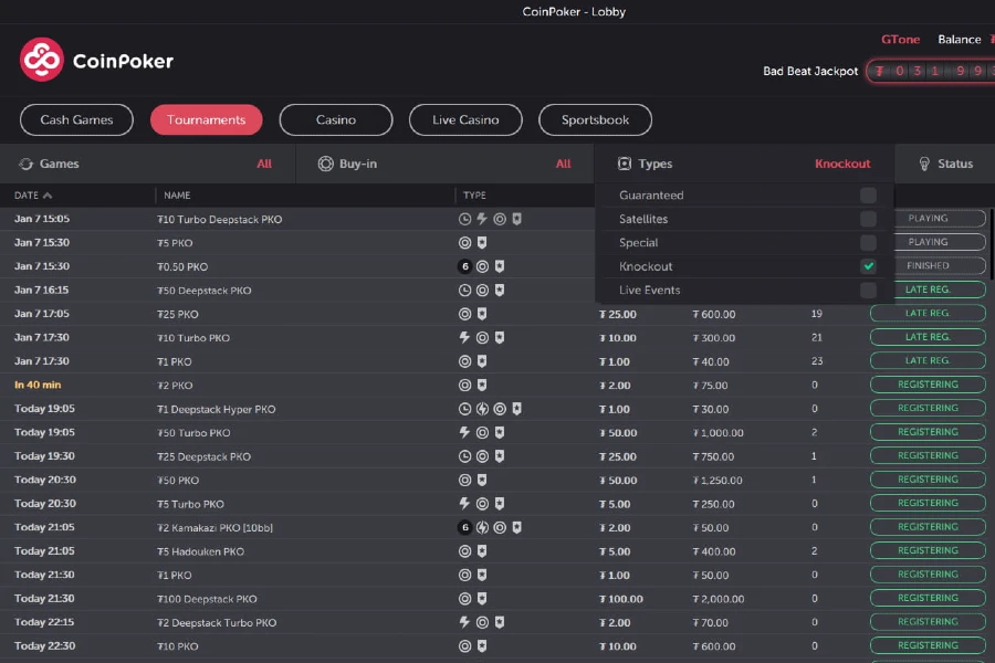Турнирная таблица CoinPoker