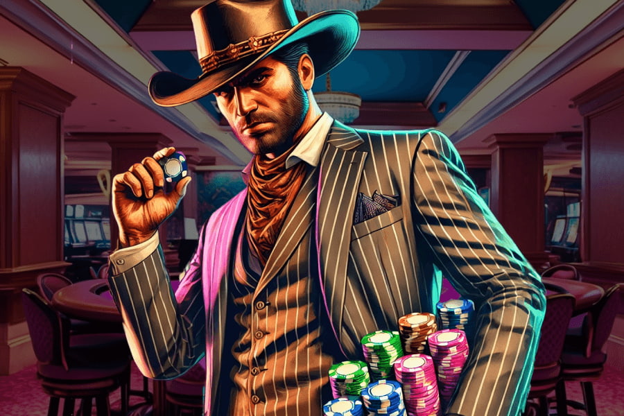 One of the types of poker players holds chips and a large stack of chips during a game.