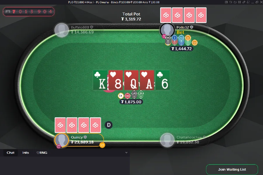 A PLO high-stakes cash game on CoinPoker.