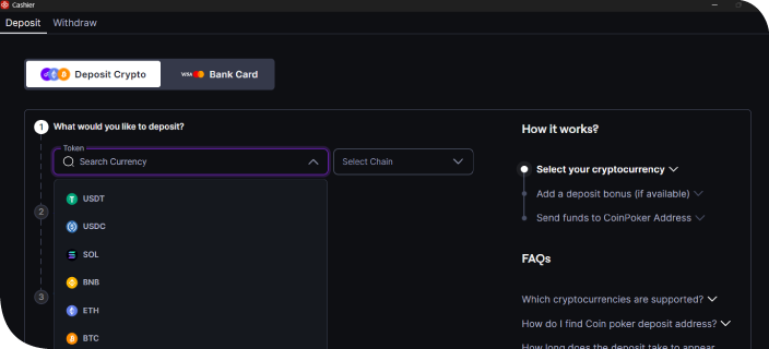 Deposit with Crypto or a Bank Card 