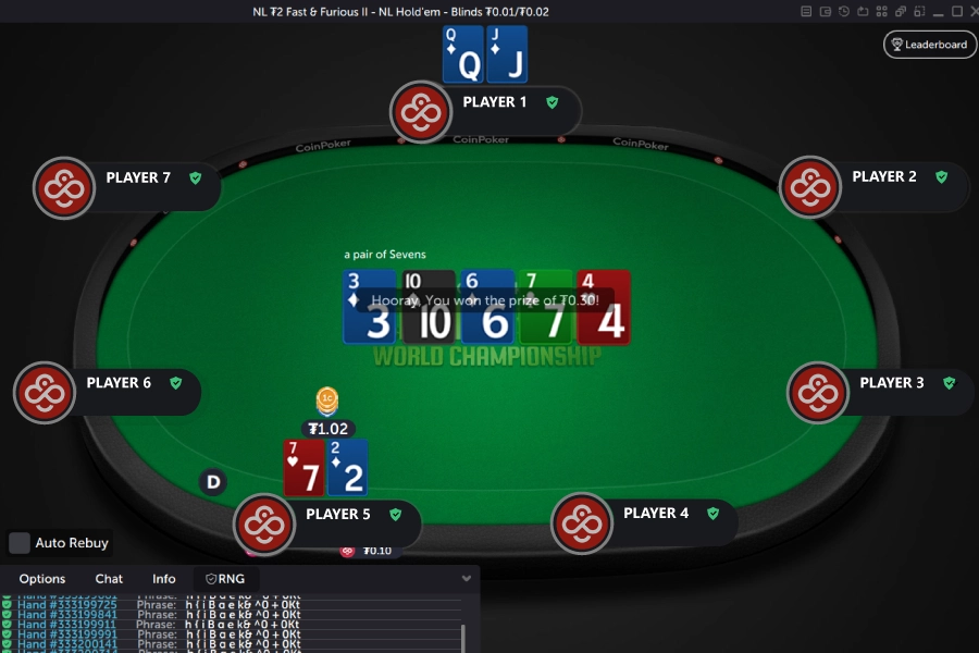 各種級別盲注的七二牌局